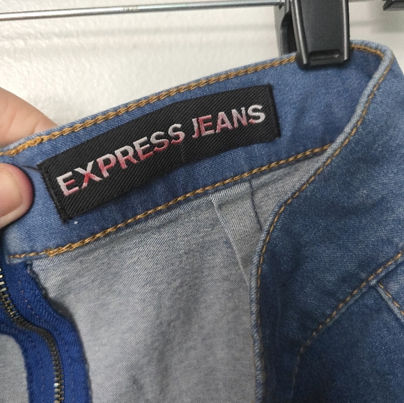 Express Jeans Criss Cross Tie Front Blue Denim Skirt Size 6 Sample Y2k Style - Picture 4 of 11